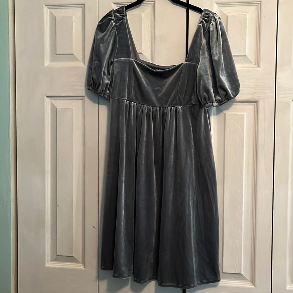 Mint green velvet babydoll dress M